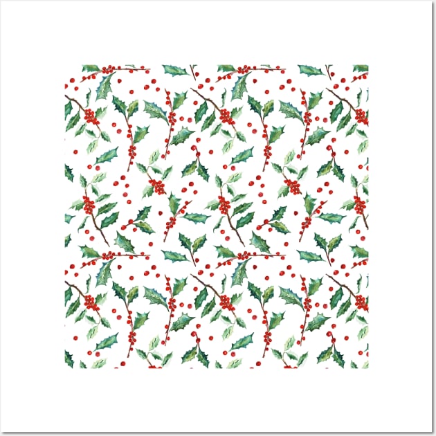 Christmas Holly Pattern Wall Art by LThomasDesigns